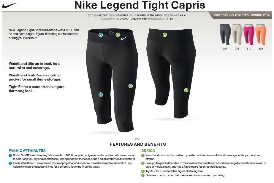NIKE YA LEGEND TIGHT CAPRI GIRLS