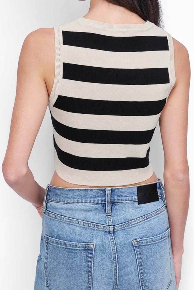 DKNY CROP STRIPE SLEEVELESS CREW NECK TANK