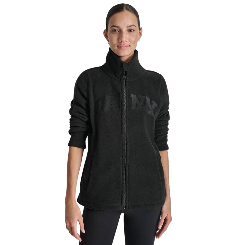 DKNY FLEECE FULL ZIP JACKET WITH VARSITY TWILL LOGO