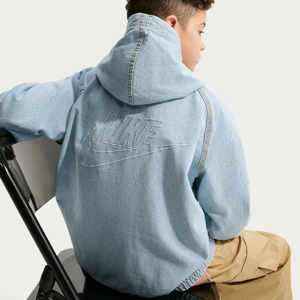 NIKE KIDS FULL-ZIP HOODED DENIM JACKET