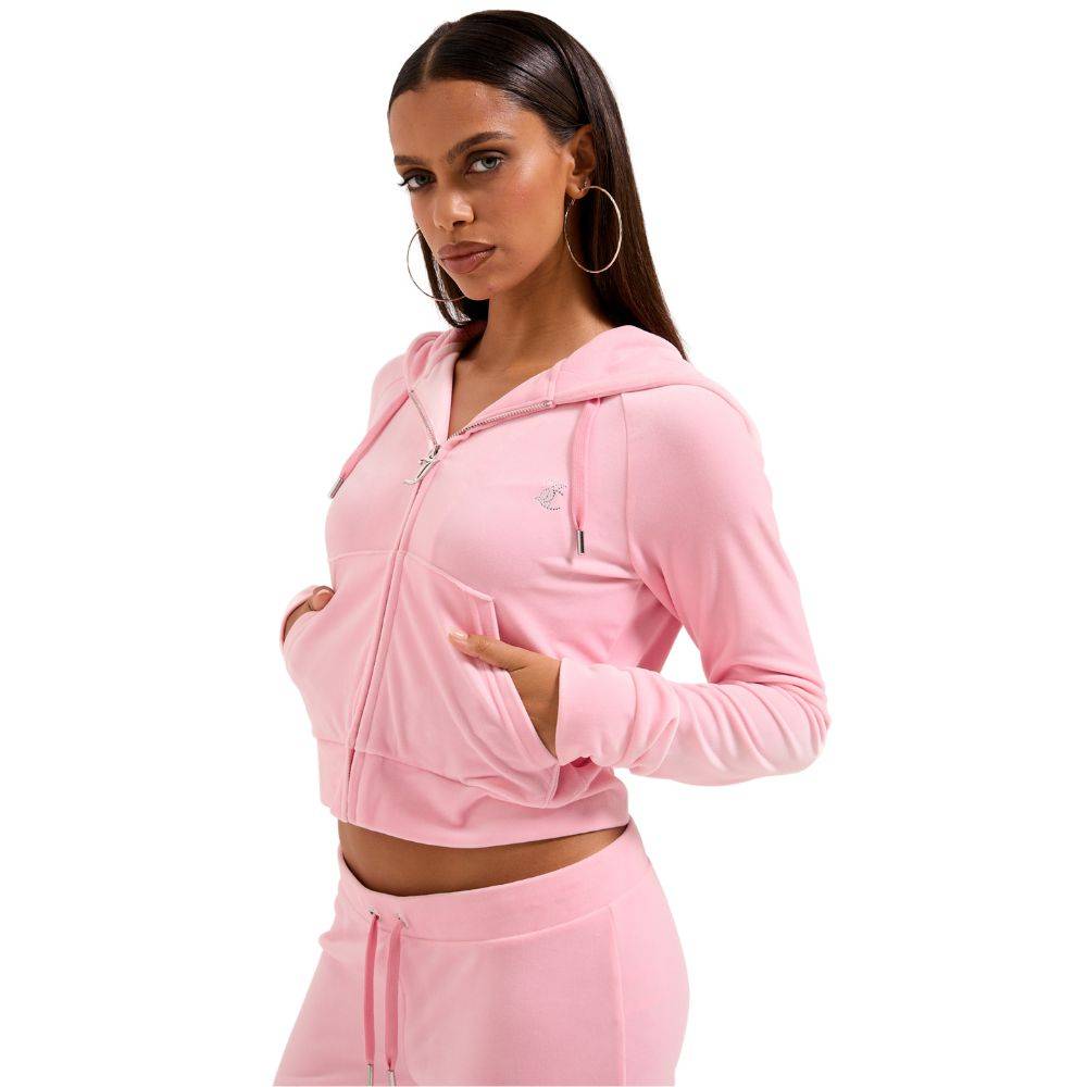 JUICY COUTURE MADISON CLASSIC VELOUR OUTLINE DIAMANTE ZIP HOODIE