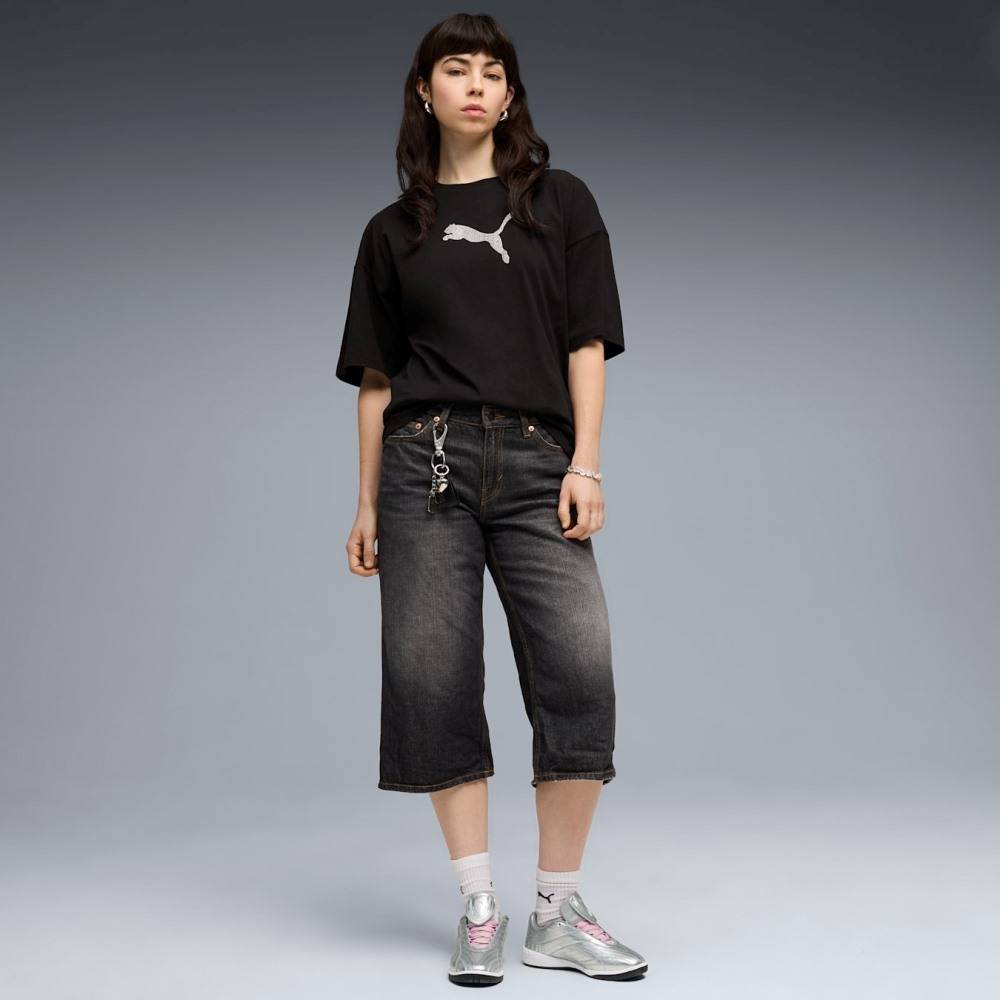 PUMA ESS GRAPHICS LEO LUXE BEDAZZLED OVERSIZED TEE