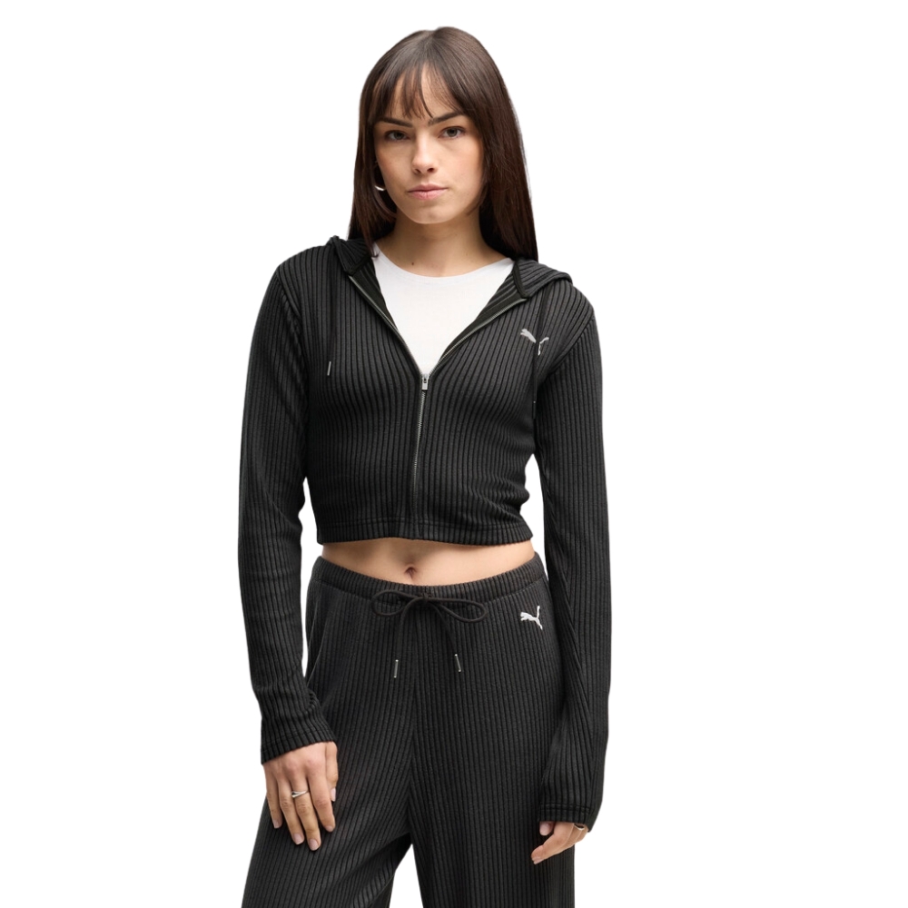 PUMA ESS RIBBED FULL-ZIP SOFT TOUCH HOODIE