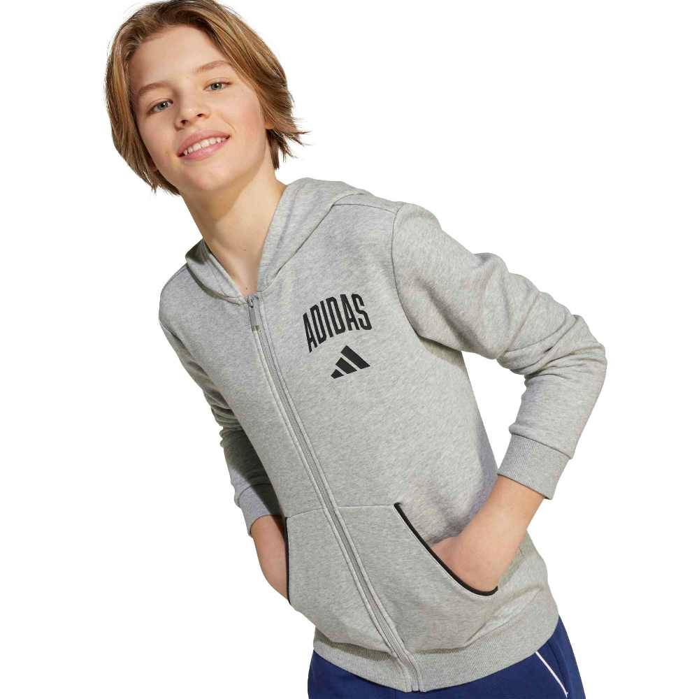 ADIDAS YOUTH SEASONALS ESSENTIALS COLLEGIATE TYPOGRAPHY FULL ZIP HOODY