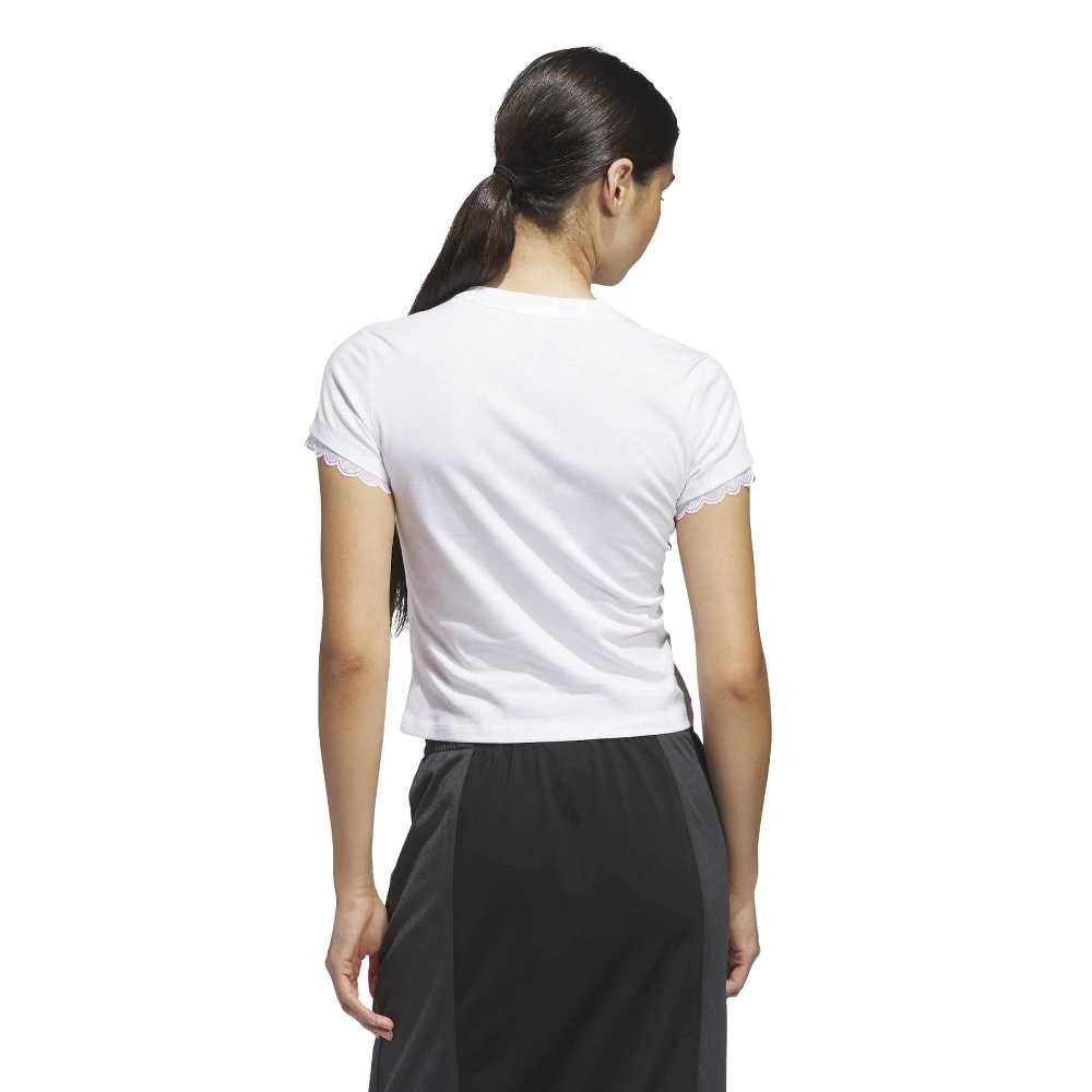 ADIDAS OUTLINED LOGO GRAPHIC T-SHIRT WITH LACE ON SLEEVE HEMS