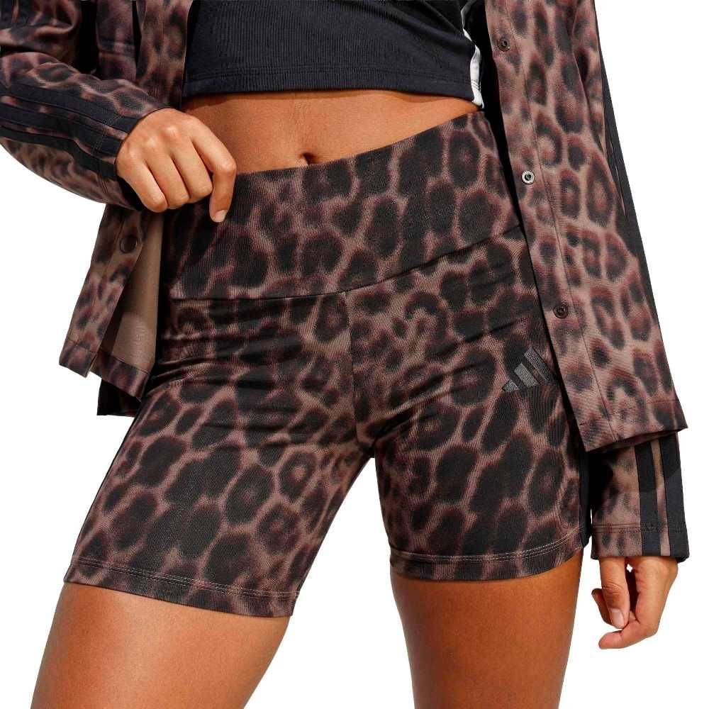 ADIDAS SEASONAL ESSENTIALS LEOPARD PRINT BIKER SHORTS WITH 3-STRIPES