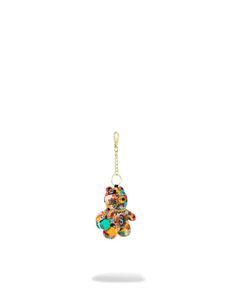 SPRAYGROUND MAGAZINE COLLAGE BEAR KEYCHAIN