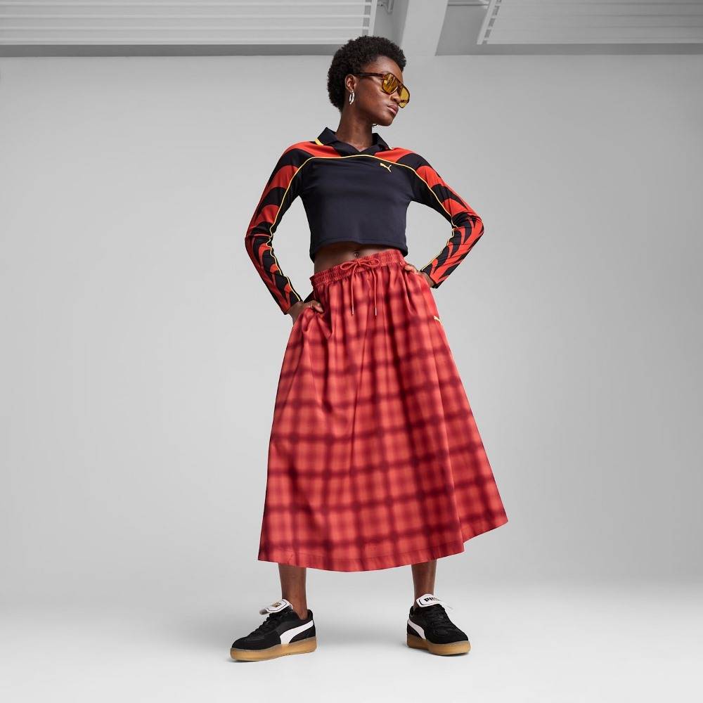 PUMA WARDROBE ESS ROAD TO UNITY WOVEN MIDI AOP PLEATED SKIRT