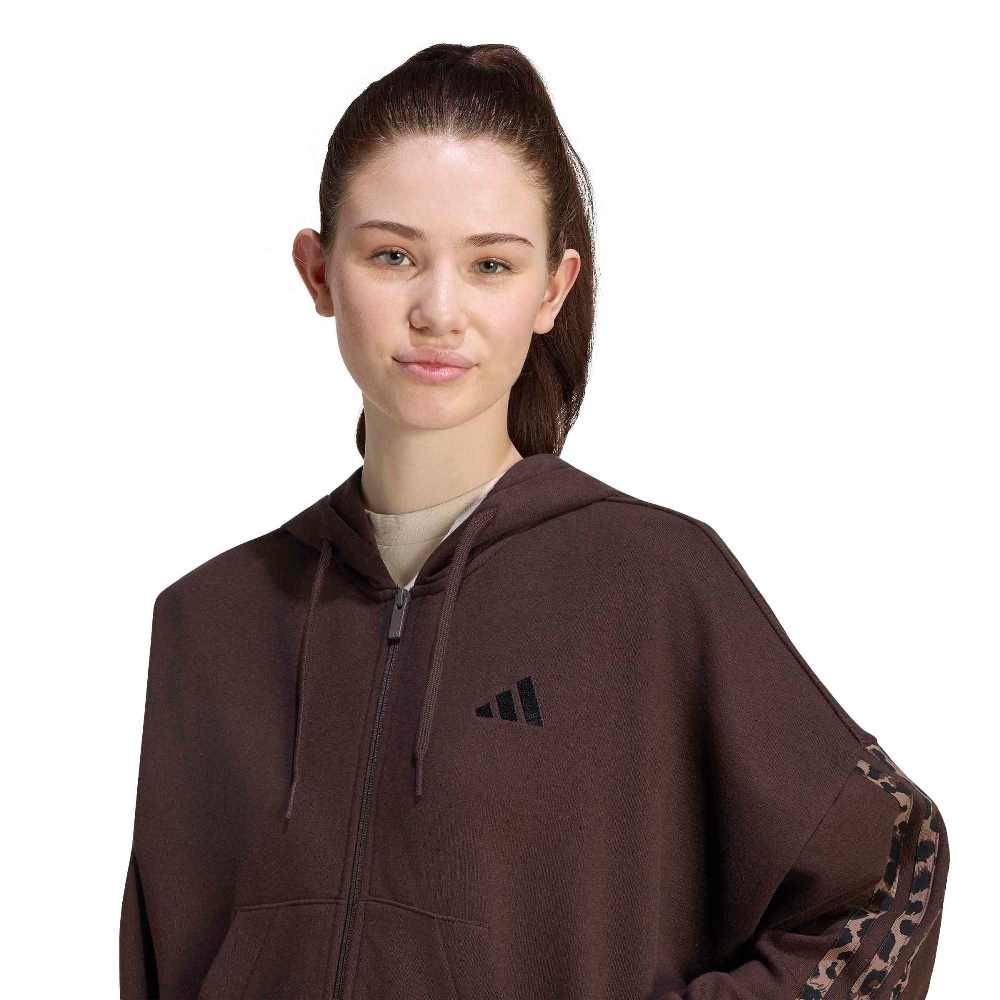 ADIDAS SEASONAL ESSENTIALS ANIMAL PRINT 3-STRIPES FULL-ZIP HOODED TRACK TOP
