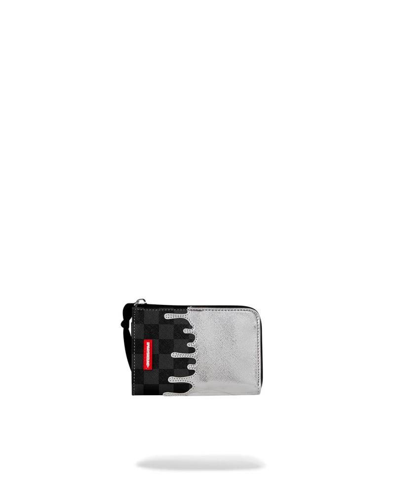 SPRAYGROUND SILVER SIDE DRIP BLACK CHECK WALLET