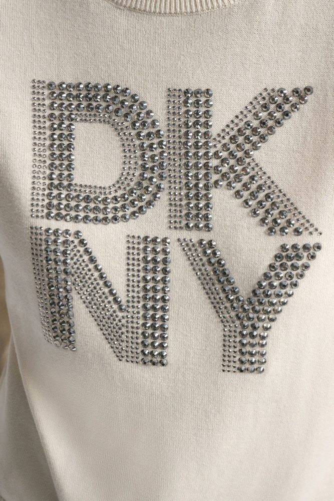 DKNY EMBELLISED KNITTED CREW TOP