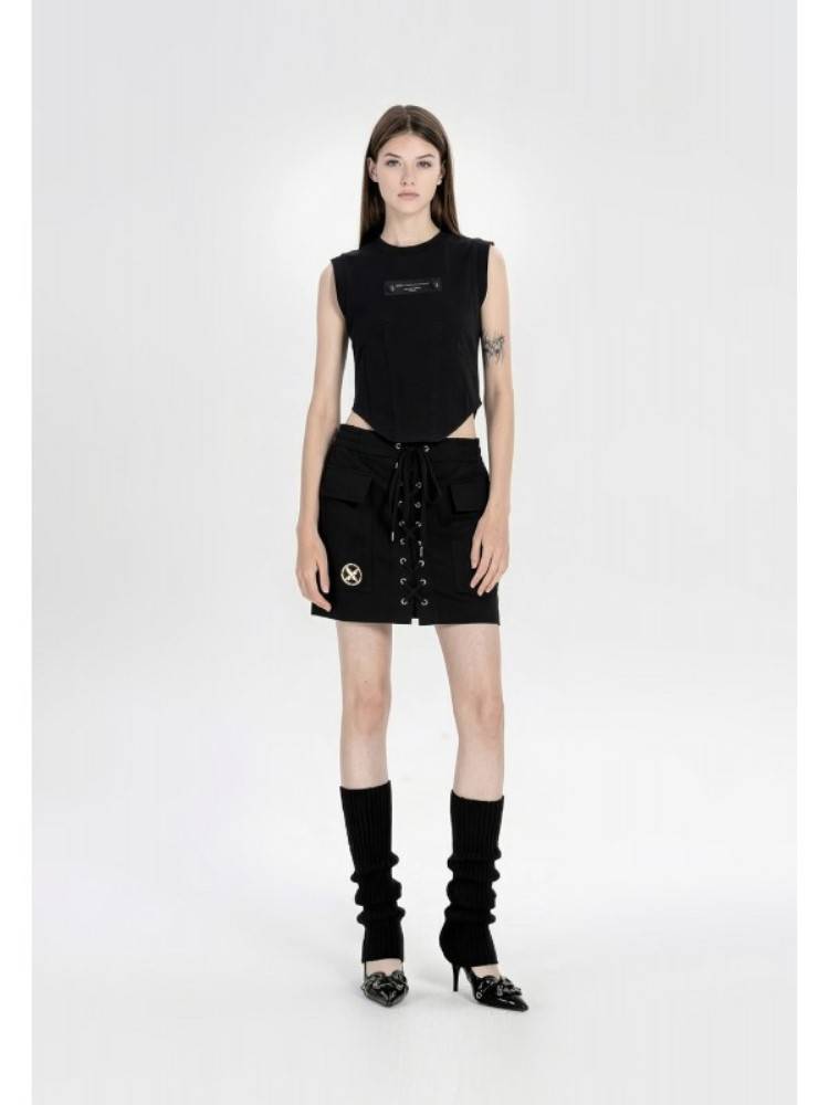 MWM BLACK CORSET TEE WOMEN CORDS BACK LOGO