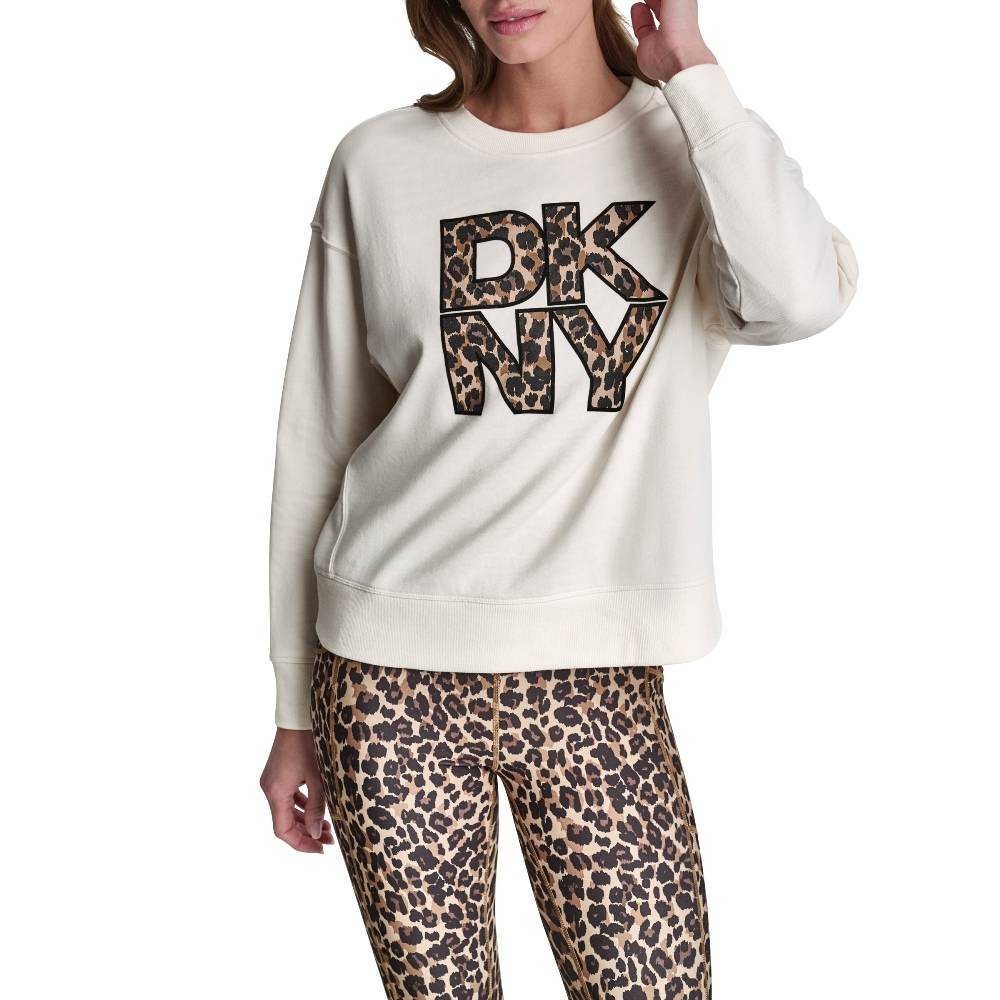 DKNY LEOPARD LOGO CREW TOP