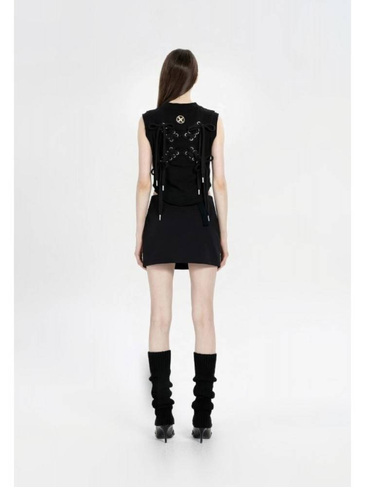 MWM BLACK CORSET TEE WOMEN CORDS BACK LOGO