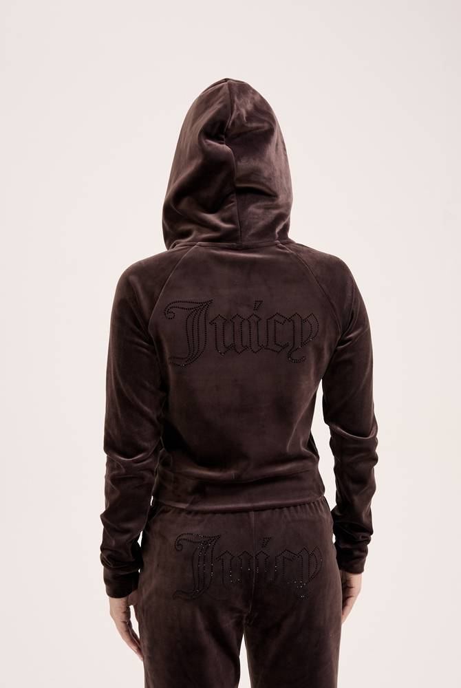 JUICY COUTURE MADISON CLASSIC VELOUR OUTLINE DIAMANTE ZIP HOODIE