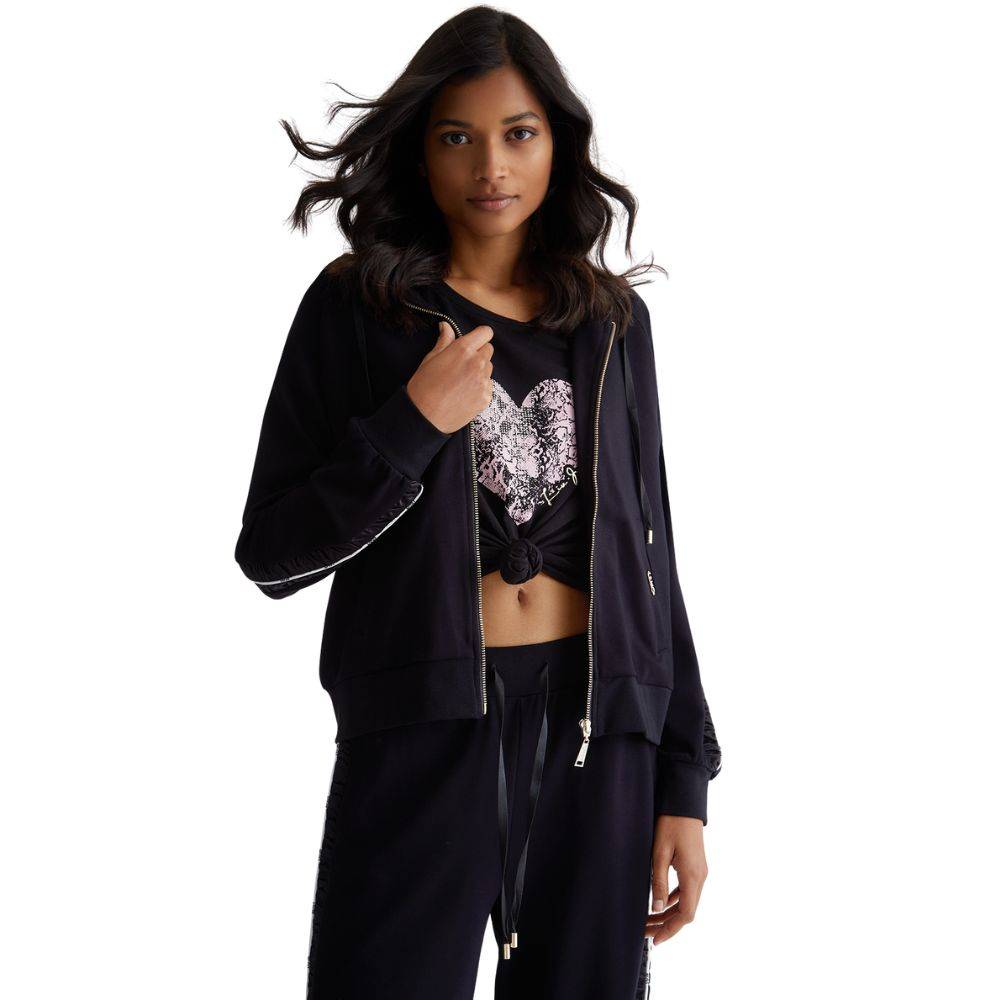 LIU JO SATIN SIDE DETAILS ZIP HOODIE