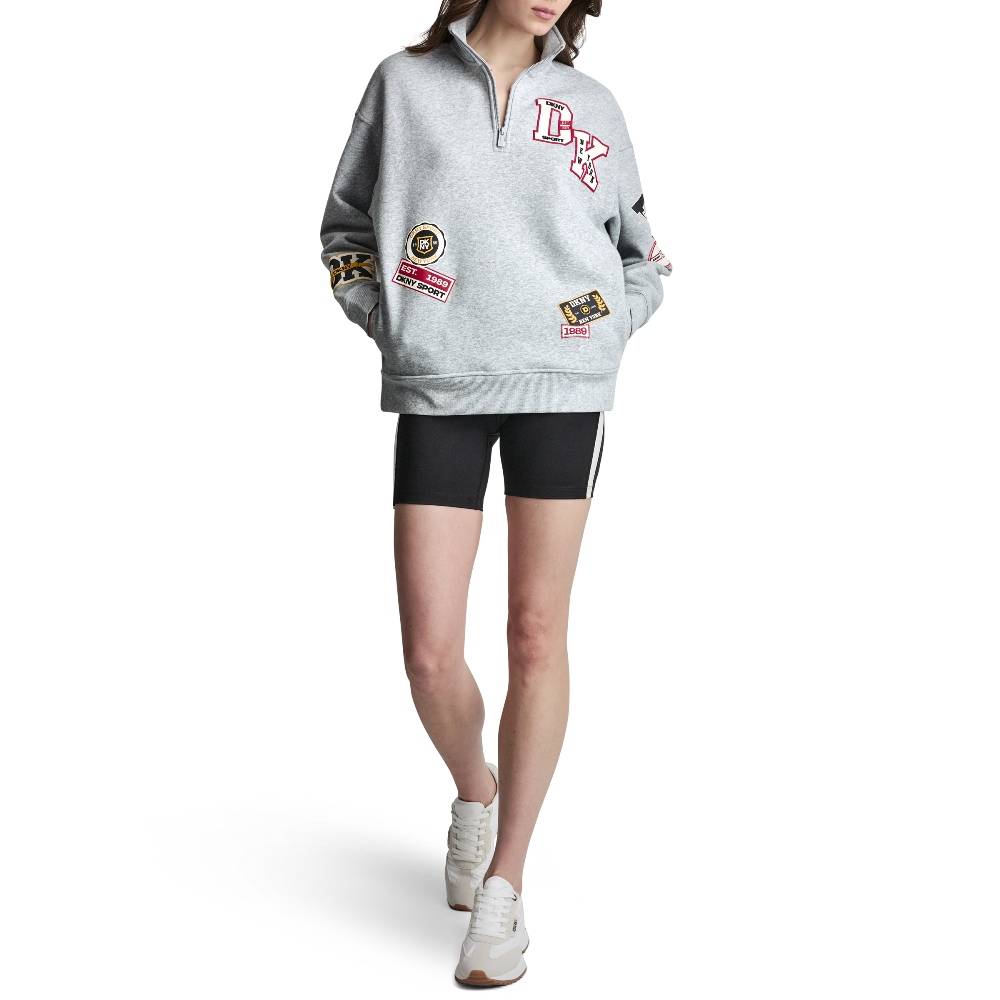 DKNY CAMPUS PATCH OVERSIZED QUARTER-ZIP