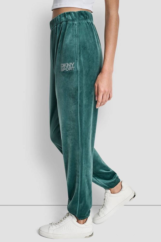DKNY VELOUR RHINESTONE LOGO RELAXED JOGGER