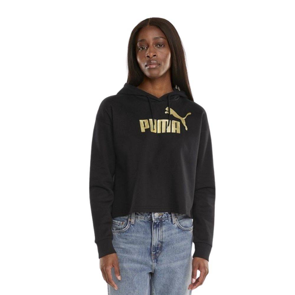 PUMA ESS+ METALLIC LOGO CROPPED FLEECE HOODIE