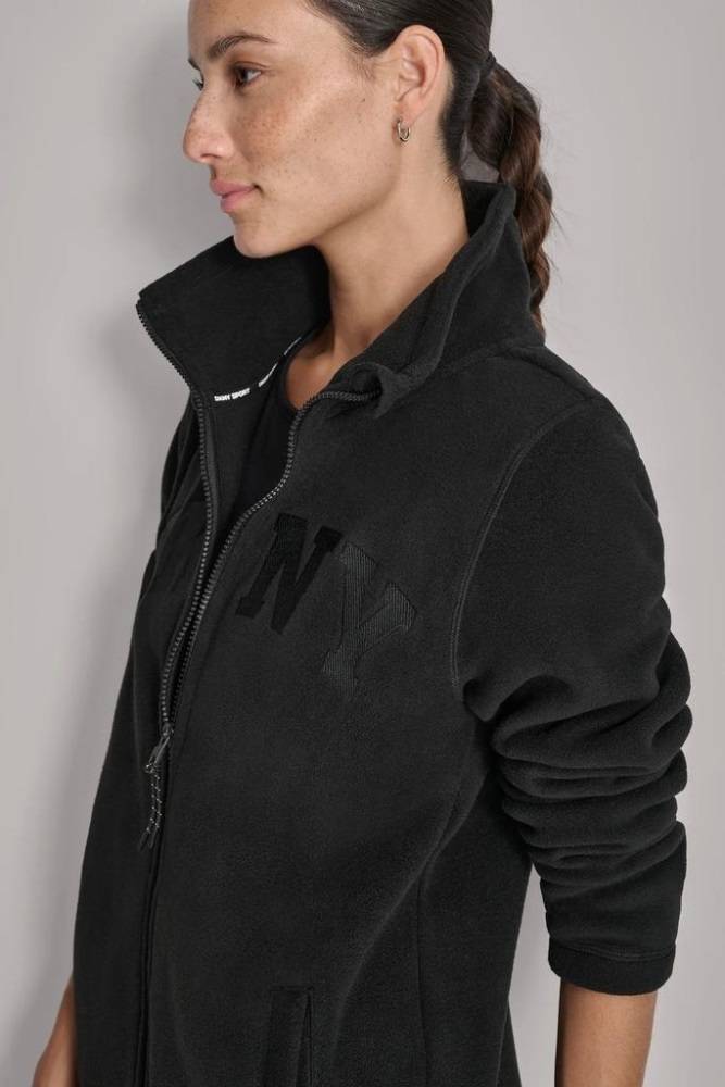 DKNY FLEECE FULL ZIP JACKET WITH VARSITY TWILL LOGO