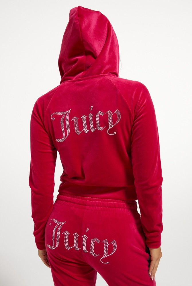 JUICY COUTURE MADISON DIAMANTE VELOUR ZIP-THROUGH HOODIE