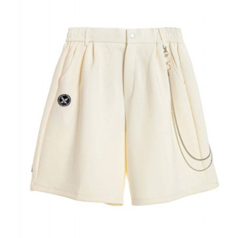 MWM BLACK KNIT SHORTS CHAIN DETAIL LOGO PATCHES