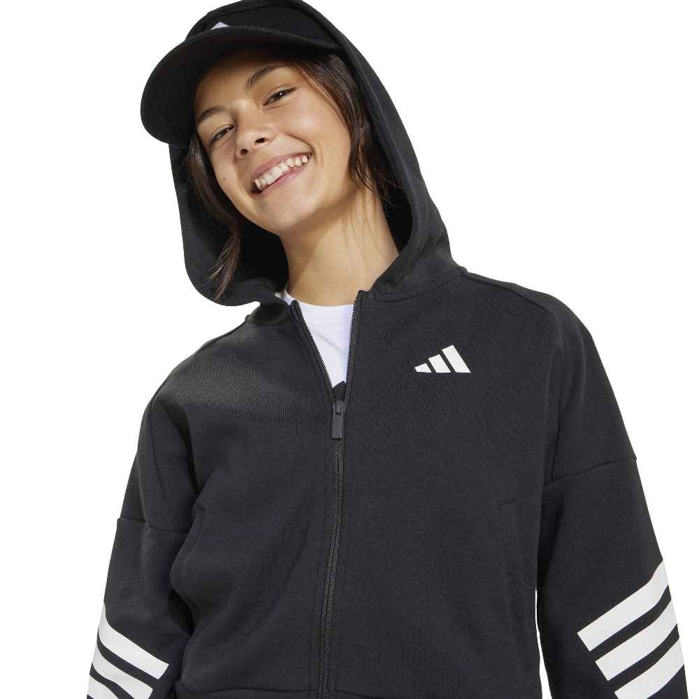 ADIDAS GIRLS FUTURE ICONS 3 STRIPES FULL ZIP HOODED TRACK TOP