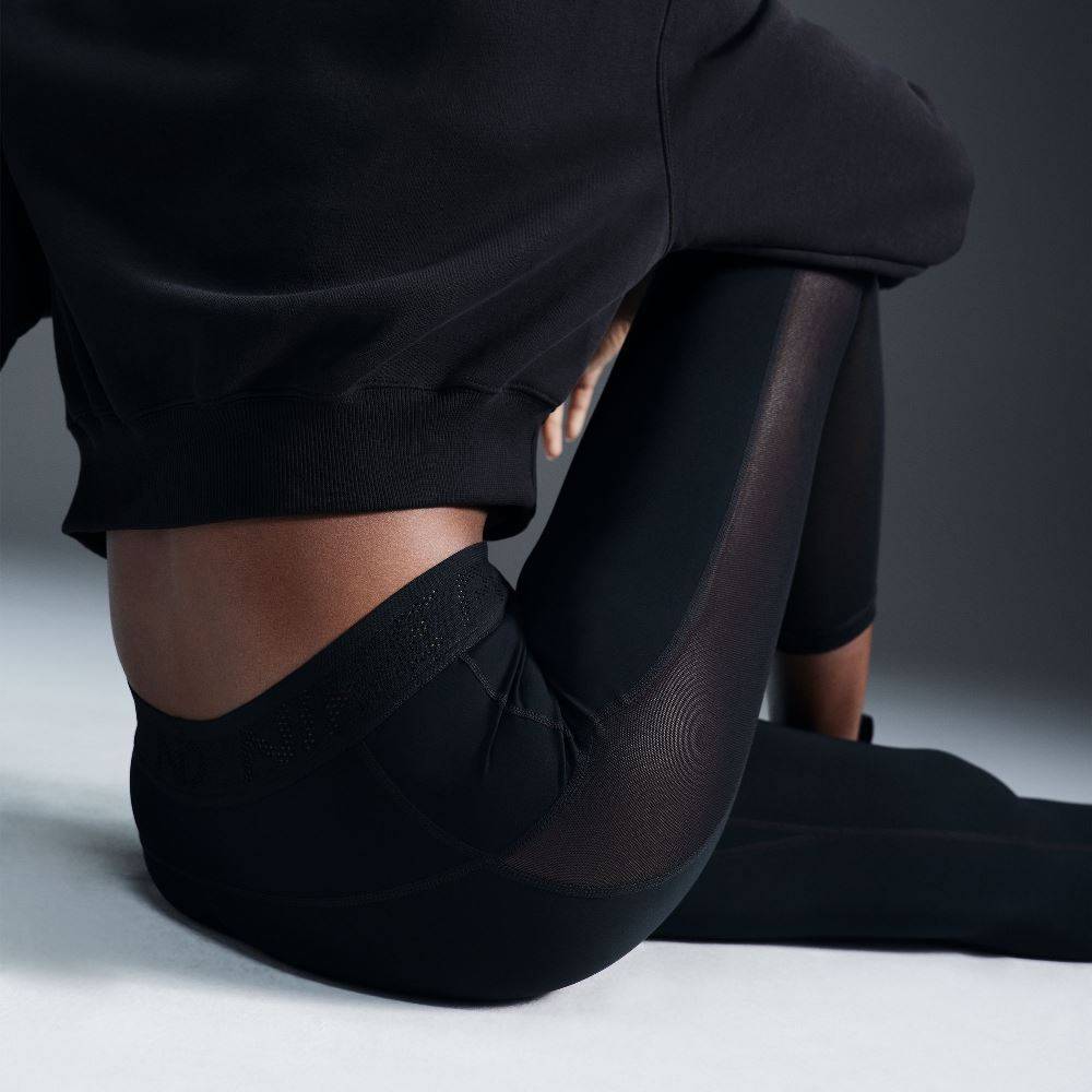 NIKE PRO DRI-FIT MED-RISE 7/8 MESH PANELED LEGGINGS