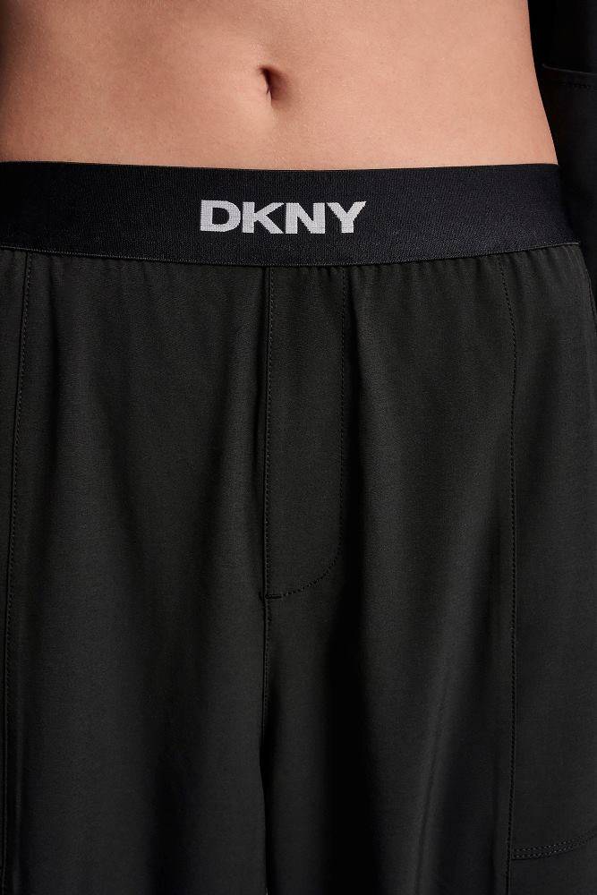 DKNY HIGH-RISE MODIFIED WIDE LEG PANT W/LOGO ELASTIC WAISTBAND