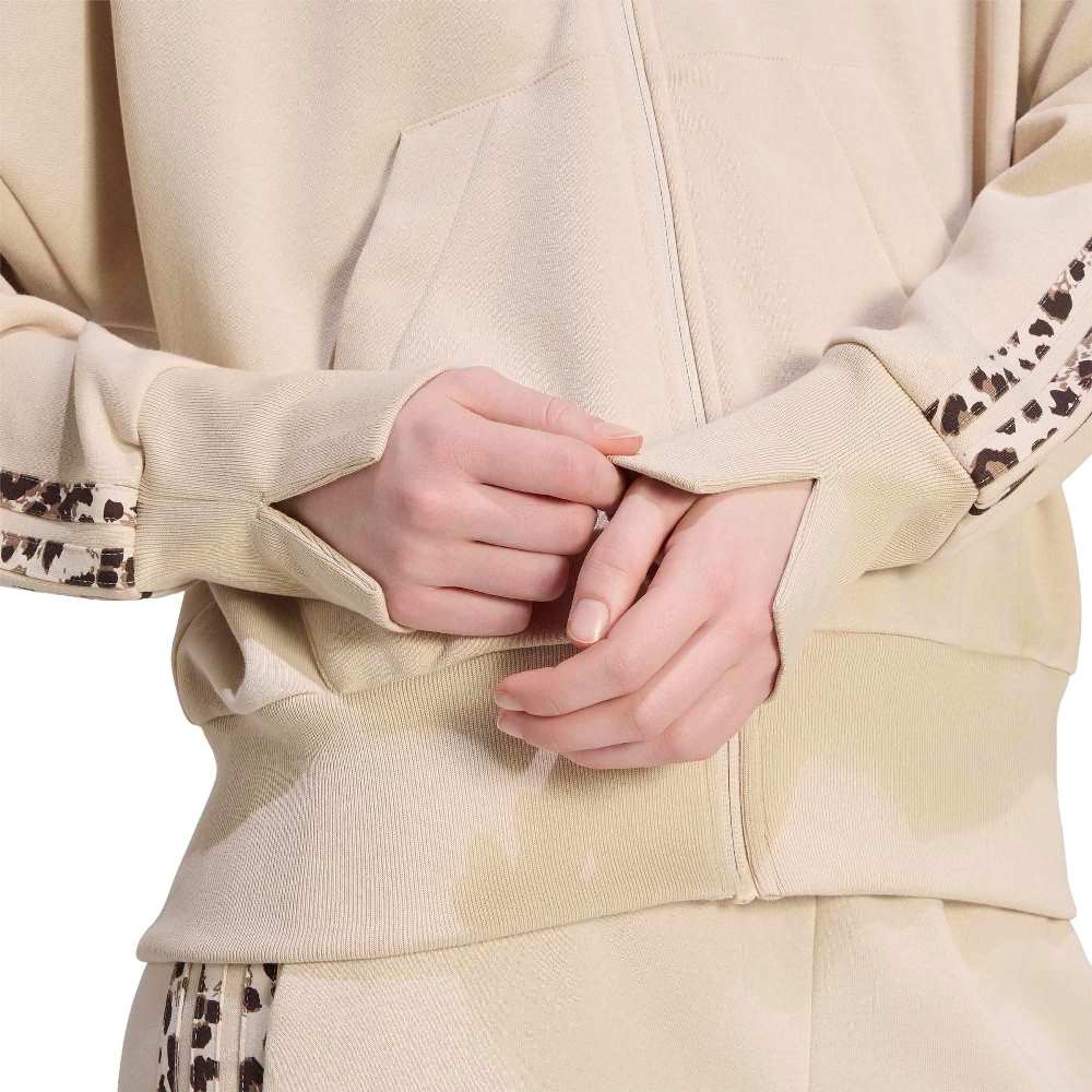ADIDAS SEASONAL ESSENTIALS ANIMAL PRINT 3-STRIPES FULL-ZIP HOODED TRACK TOP
