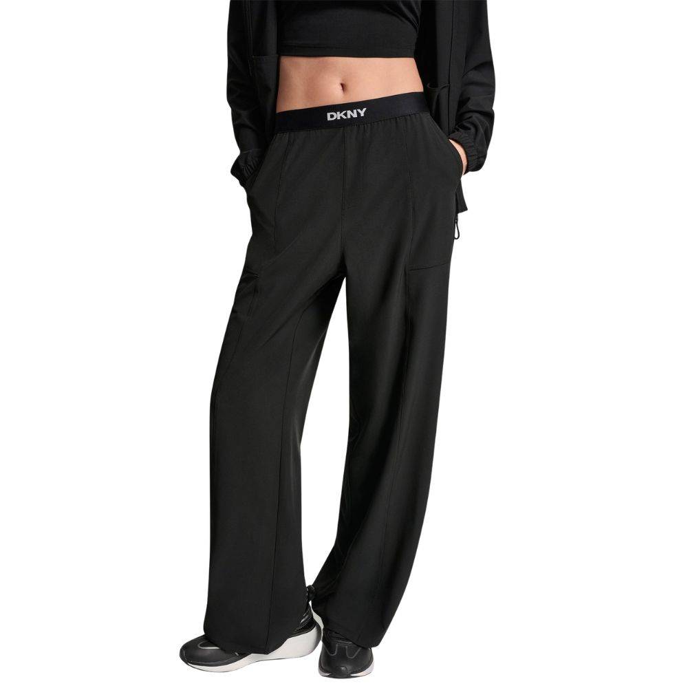 DKNY HIGH-RISE MODIFIED WIDE LEG PANT W/LOGO ELASTIC WAISTBAND