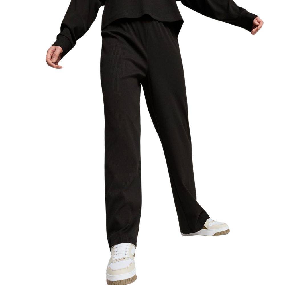 PUMA ESS ELEVATED HIGH-WAIST STRAIGHT LEG PANTS