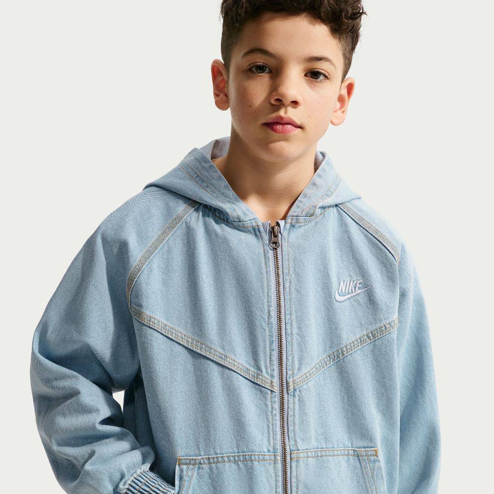 NIKE KIDS FULL-ZIP HOODED DENIM JACKET