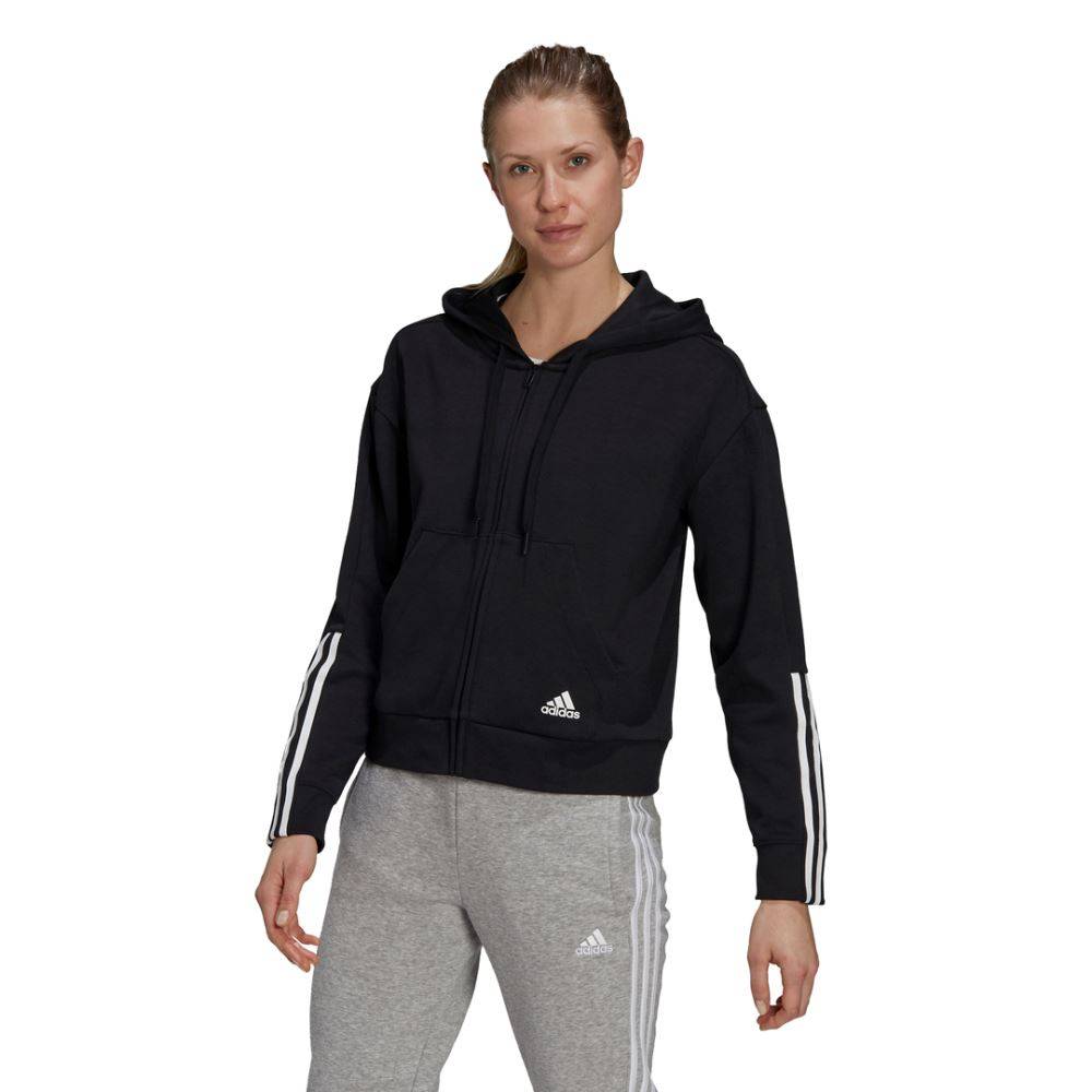 ADIDAS WOMENS ESSENTIALS LOOSE-CUT 3-STRIPES FULL-ZIP HOODIE