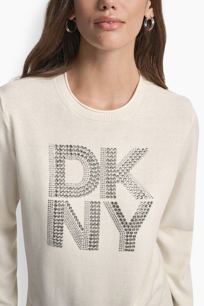 DKNY EMBELLISED KNITTED CREW TOP