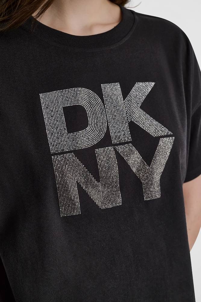 DKNY STACKED OMBRE RHINESTONE LOGO TEE