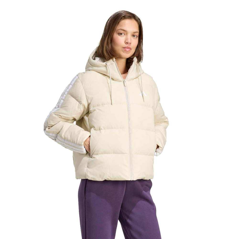 ADIDAS ESSENTIALS CLIMAWARM 3 STRIPES PUFFER DOWN HOODED JACKETS