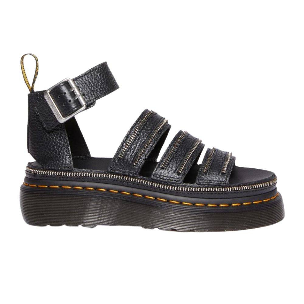 DR. MARTENS CLARISSA II QUAD HARDWARE MILLED NAPPA LEATHER PLATFORM SANDALS