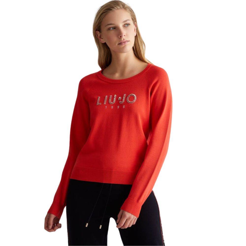 LIU JO KNITTED SWEATER WITH GEMSTONES LOGO