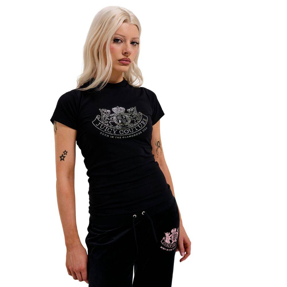 JUICY COUTURE DOG CREST HERITAGE DIAMANTE T-SHIRT