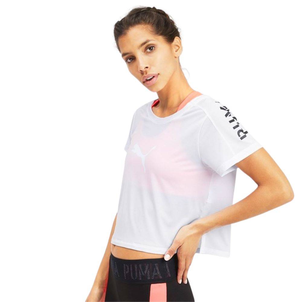 PUMA CROPPED TOP LOGO GRAPHIC TEE WOMENS