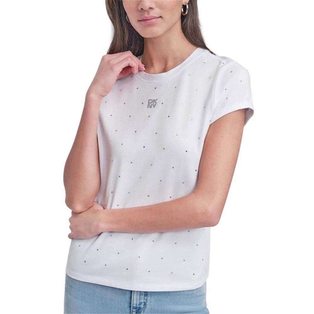 DKNY RHINESTONES CREW NECK FITTED LOGO TEE