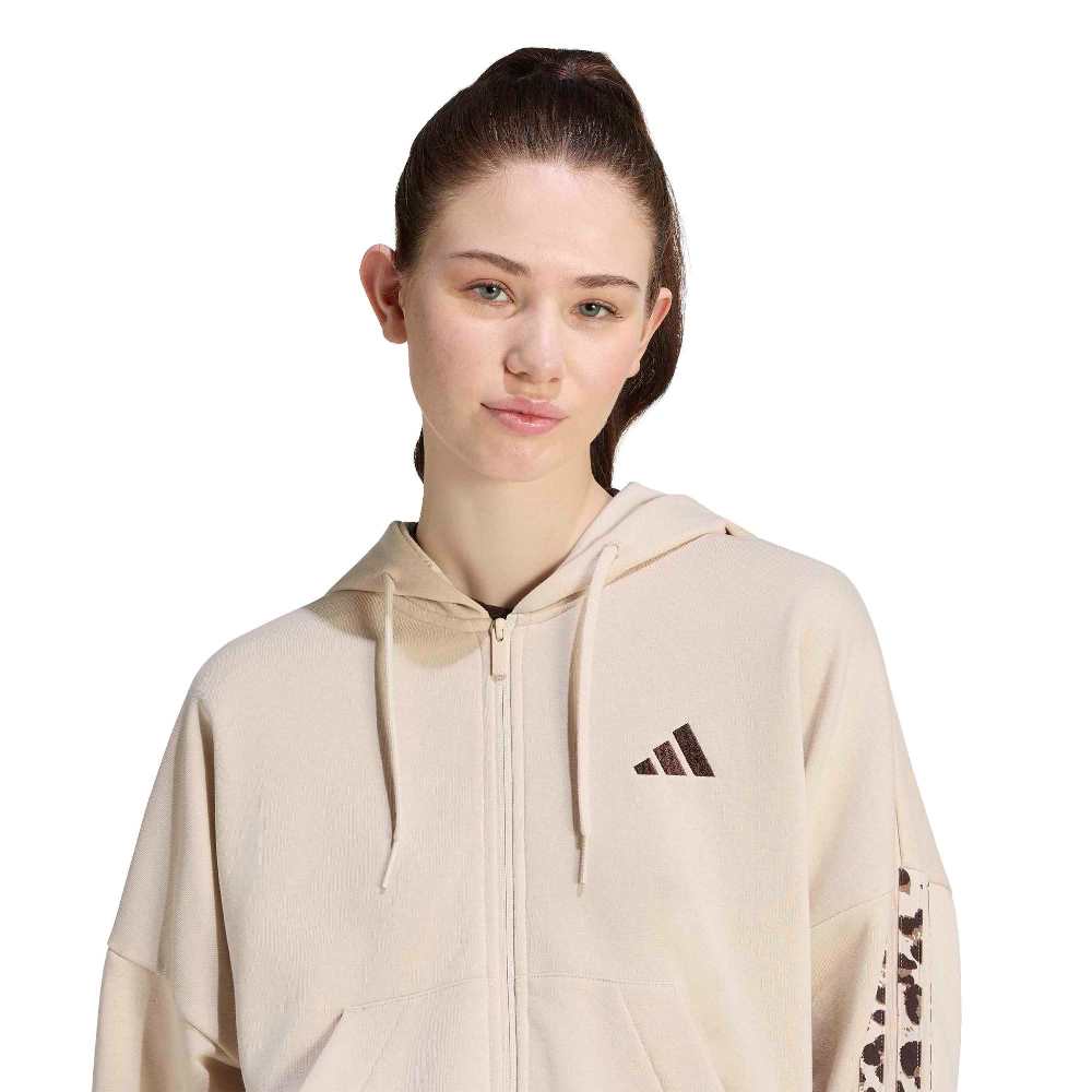 ADIDAS SEASONAL ESSENTIALS ANIMAL PRINT 3-STRIPES FULL-ZIP HOODED TRACK TOP