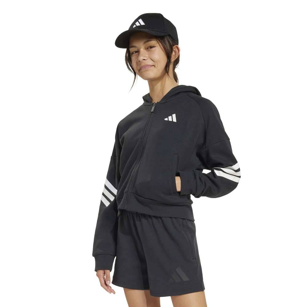 ADIDAS GIRLS FUTURE ICONS 3 STRIPES FULL ZIP HOODED TRACK TOP
