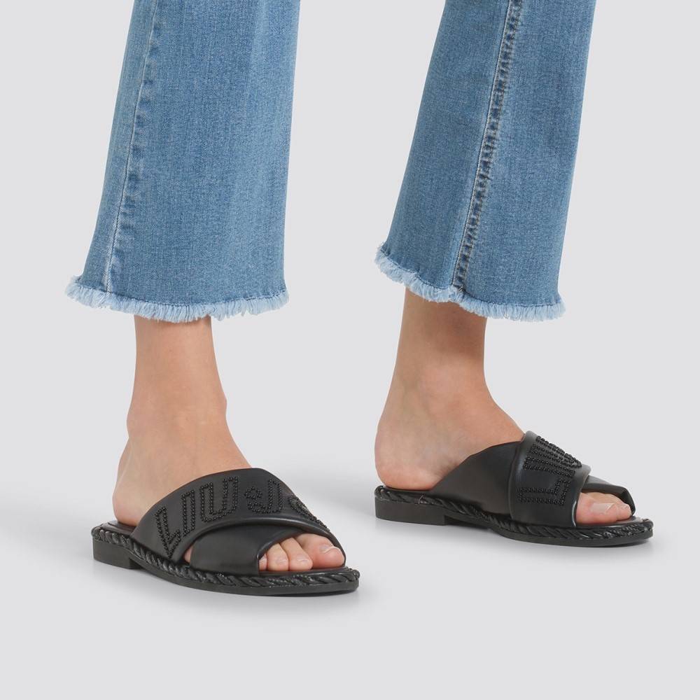 LIU JO FAUX LEATHER SLIDES WITH MAXI LOGO