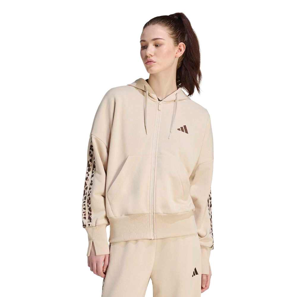 ADIDAS SEASONAL ESSENTIALS ANIMAL PRINT 3-STRIPES FULL-ZIP HOODED TRACK TOP