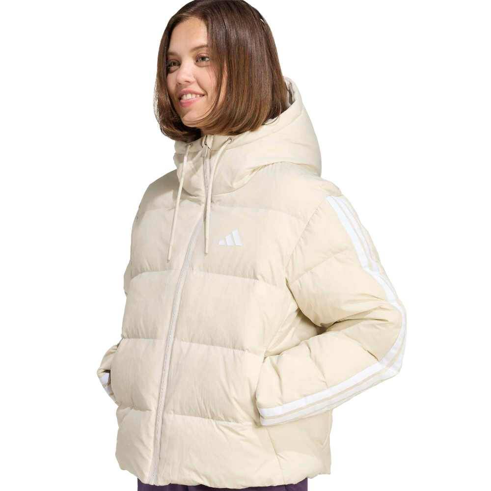 ADIDAS ESSENTIALS CLIMAWARM 3 STRIPES PUFFER DOWN HOODED JACKETS
