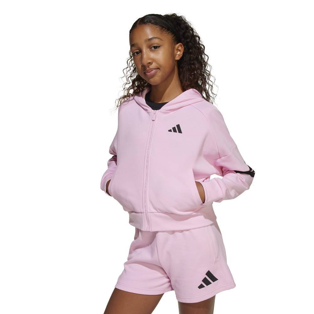 ADIDAS GIRLS FUTURE ICONS 3 STRIPES FULL ZIP HOODED TRACK TOP