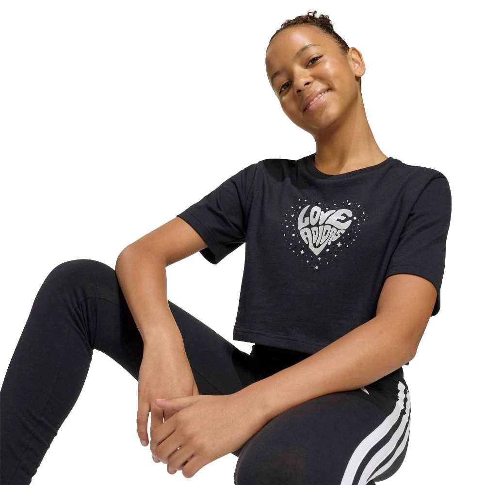 ADIDAS GIRLS EVERYDAY GLAM CROPPED GRAPHIC T-SHIRT