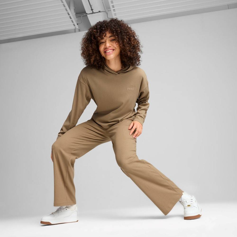 PUMA ESS ELEVATED HIGH-WAIST STRAIGHT LEG PANTS